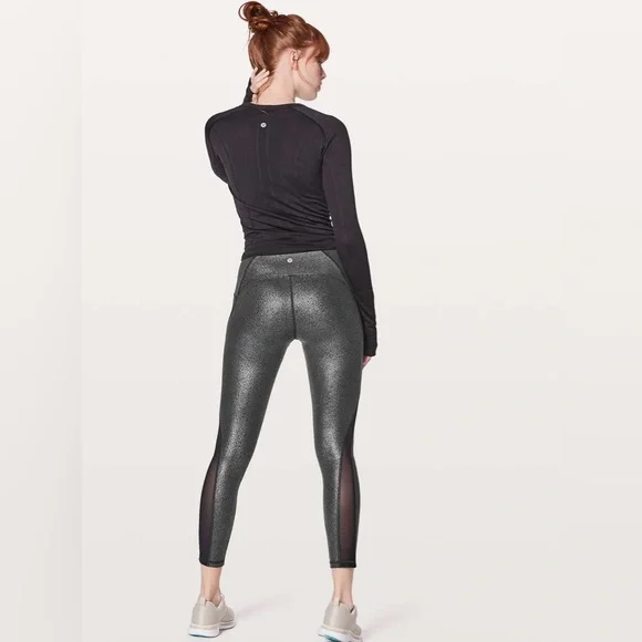 Lululemon Train Times 7/8 Pan: Luminosity Foil Print Black Silver / Black - Picture 3 of 11